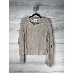 Between Me‎ & You Sweater Womens Medium Beige Knit Zip Sleeve Pullover Crewneck